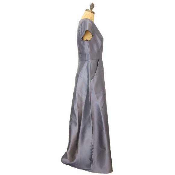 Alfred Sung Sateen Twill Cap Sleeve Dress 8 Gown Silverstone Gray V-Neck NWT B3 - Picture 3 of 6